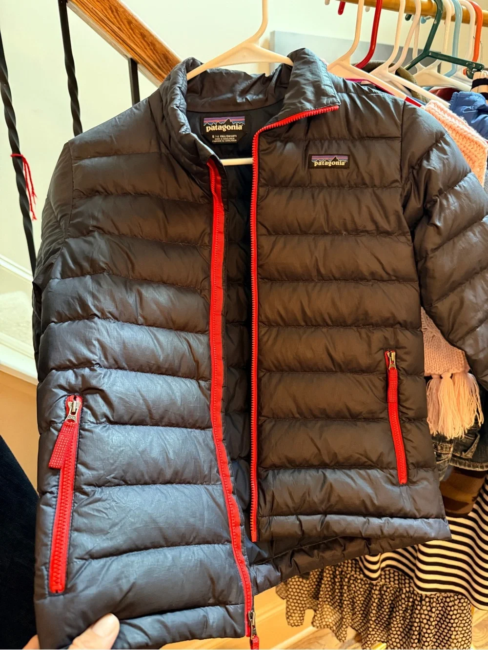 Patagonia Black Puffer Jacket with Red Trim